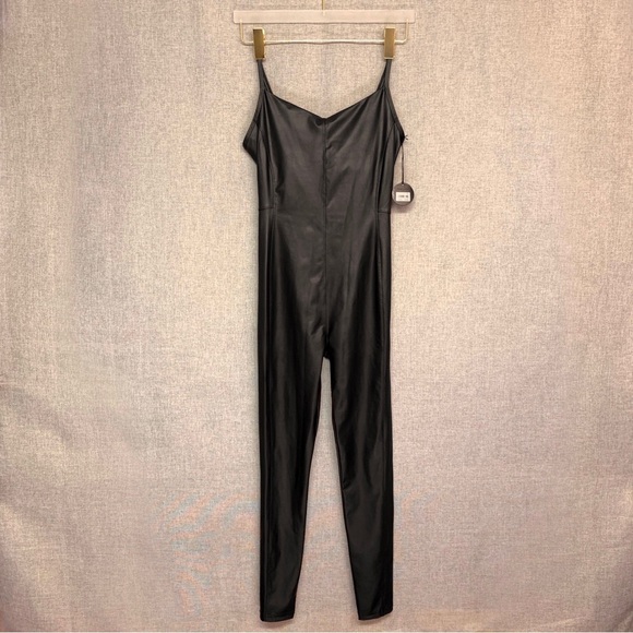 AERIE Faux Lather Tank Top Style Jumpsuit Bodysuit — LARGE — Black - Picture 3 of 8